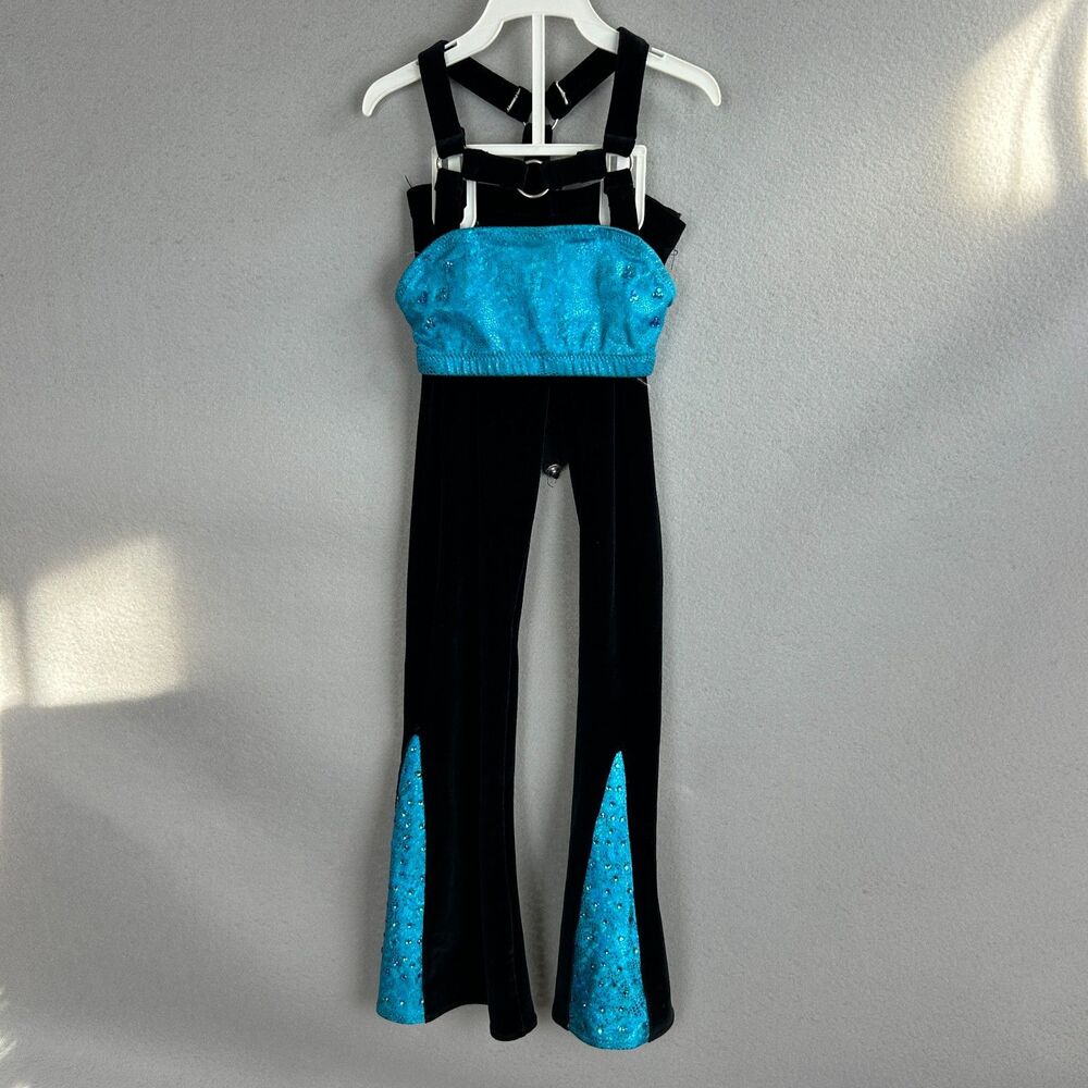 Jazz Boogie Wonderland Dance Costume Child Small Black Blue Rhinestone Pants Set